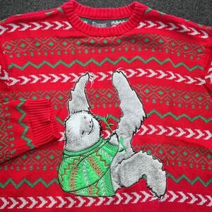 33 Degrees Ugly Christmas Sweater Mens Large Red Sloth Fair Isle Excellent